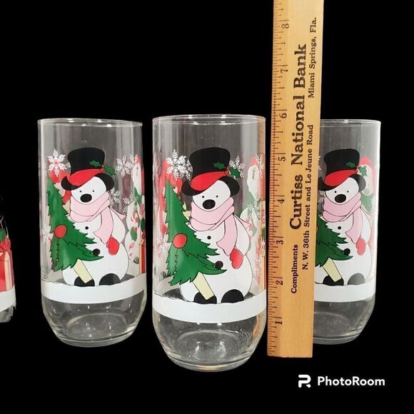 Vintage Luminarc Christmas Polar Bear Drinking Glasses Tumblers Set Of 4 Holiday - Picture 4 of 6